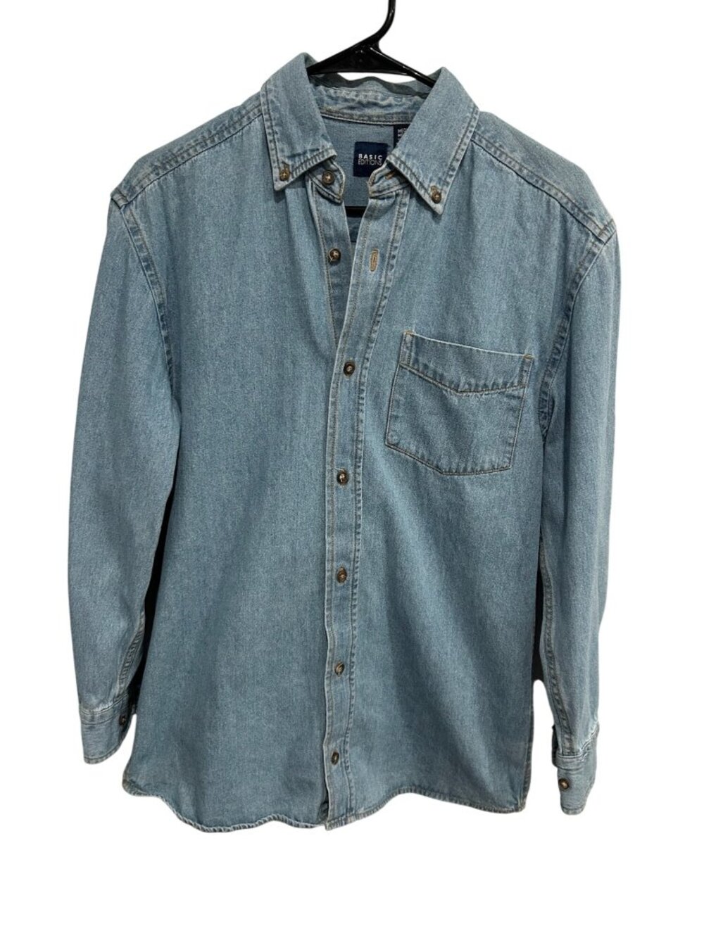 Basic Editions Light Wash Denim Button-Up Cotton Shirt Size M Western Indie